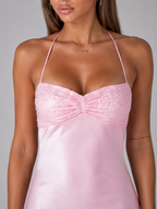 Robe maxi effet satin perlée pour soirée femme