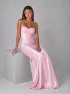 Robe maxi effet satin perlée pour soirée femme