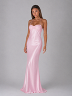 Robe maxi effet satin perlée pour soirée femme