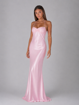 Robe maxi effet satin perlée pour soirée femme