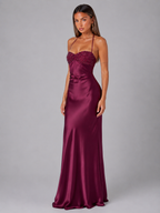 Robe maxi effet satin perlée pour soirée femme