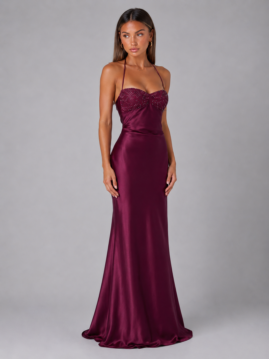 Pearl Beaded Satin Feel Maxi Dress – Evening