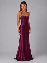 Robe maxi effet satin perlée pour soirée femme