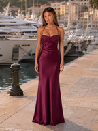 Robe maxi effet satin perlée pour soirée femme