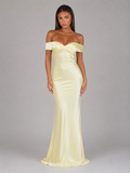 Satin Feel Off Shoulder Maxi Dress Wedding Guest