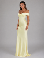 Satin Feel Off Shoulder Maxi Dress Wedding Guest