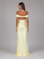Satin Feel Off Shoulder Maxi Dress Wedding Guest
