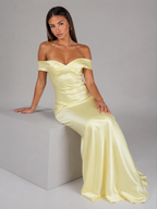 Satin Feel Off Shoulder Maxi Dress Wedding Guest