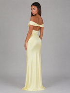 Satin Feel Off Shoulder Maxi Dress Wedding Guest