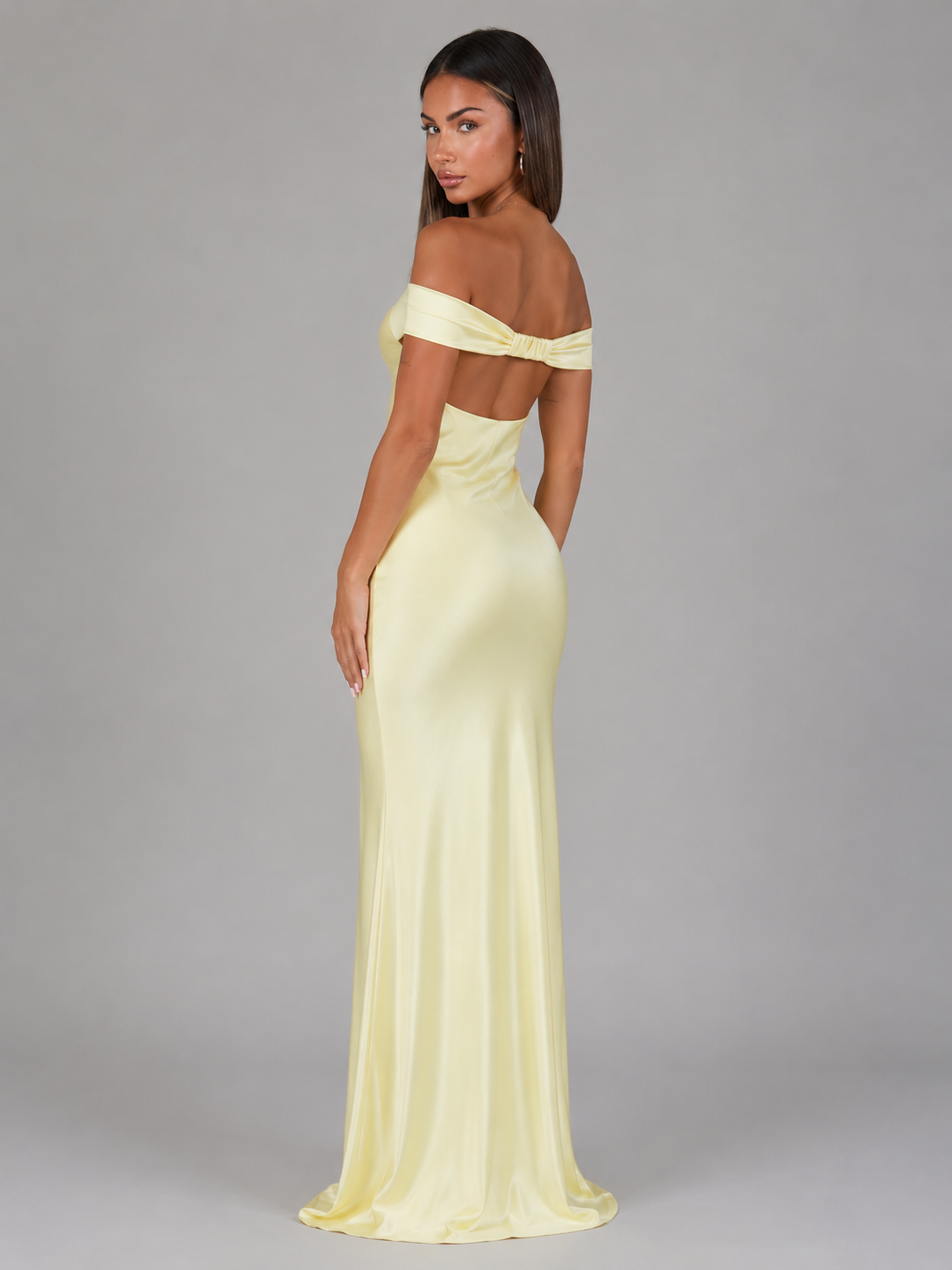 Satin Feel Off Shoulder Maxi Dress Wedding Guest