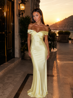Satin Feel Off Shoulder Maxi Dress Wedding Guest