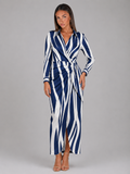 Robe chemise midi rayée à nœud torsadé pour femme en été