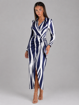Robe chemise midi rayée à nœud torsadé pour femme en été