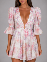 Robe mini en chiffon florale pour femme en été