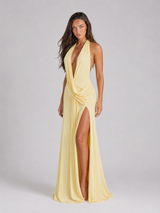 Robe maxi dos nu à col halter pour soirée femme