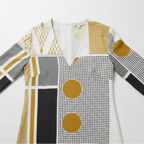 Women's Gold Geometric Cotton Midi Dress