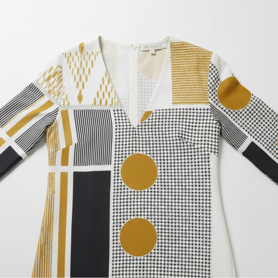 Women's Gold Geometric Cotton Midi Dress