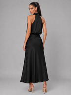 Robe midi à col montant effet satin pour invité de mariage