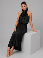 Robe midi à col montant effet satin pour invité de mariage