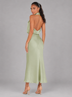Robe midi à col montant effet satin pour invité de mariage