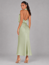 Robe midi à col montant effet satin pour invité de mariage
