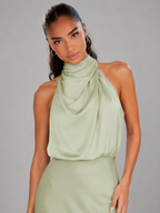 Robe midi à col montant effet satin pour invité de mariage