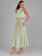 Robe midi à col montant effet satin pour invité de mariage