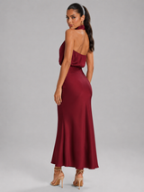 Robe midi à col montant effet satin pour invité de mariage