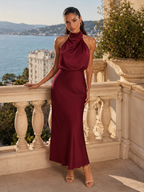 Robe midi à col montant effet satin pour invité de mariage