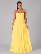 Robe maxi plissée à col halter pour invité de mariage