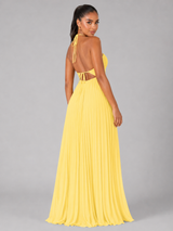 Robe maxi plissée à col halter pour invité de mariage