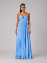 Robe maxi plissée à col halter pour invité de mariage