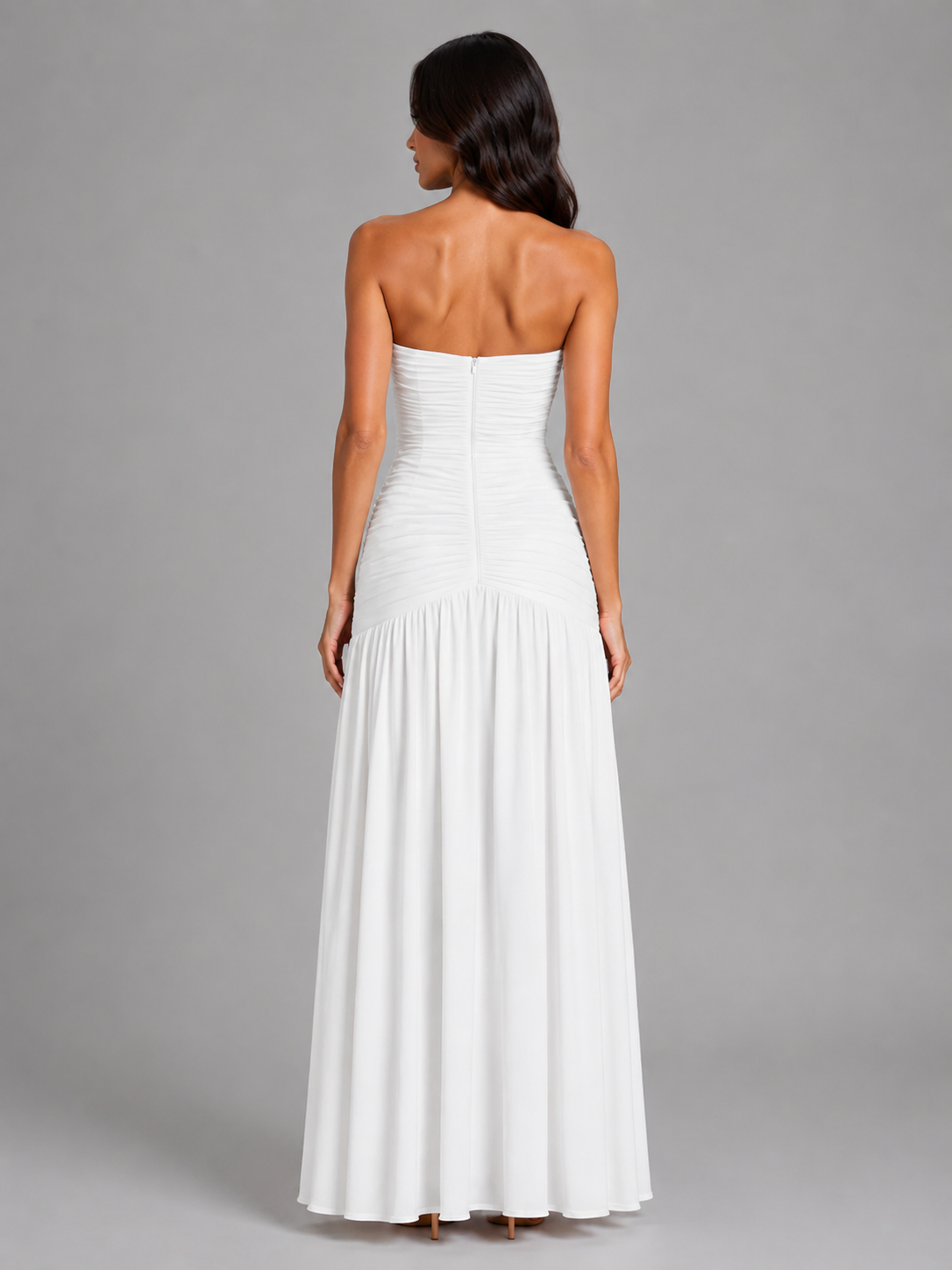 Strapless Ruched Maxi Dress Wedding Guest