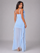 Robe maxi fendue à volants pour invité de mariage