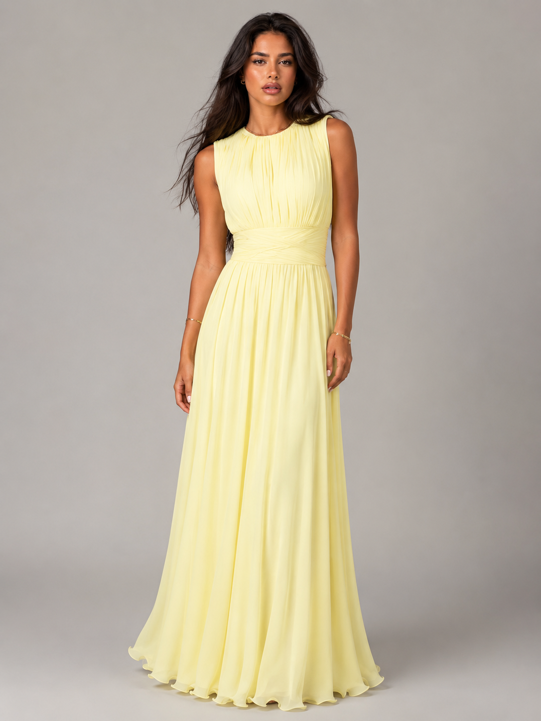 Ruched Chiffon Maxi Dress Wedding Guest
