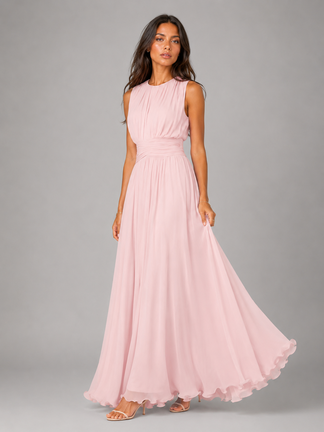 Ruched Chiffon Maxi Dress Wedding Guest