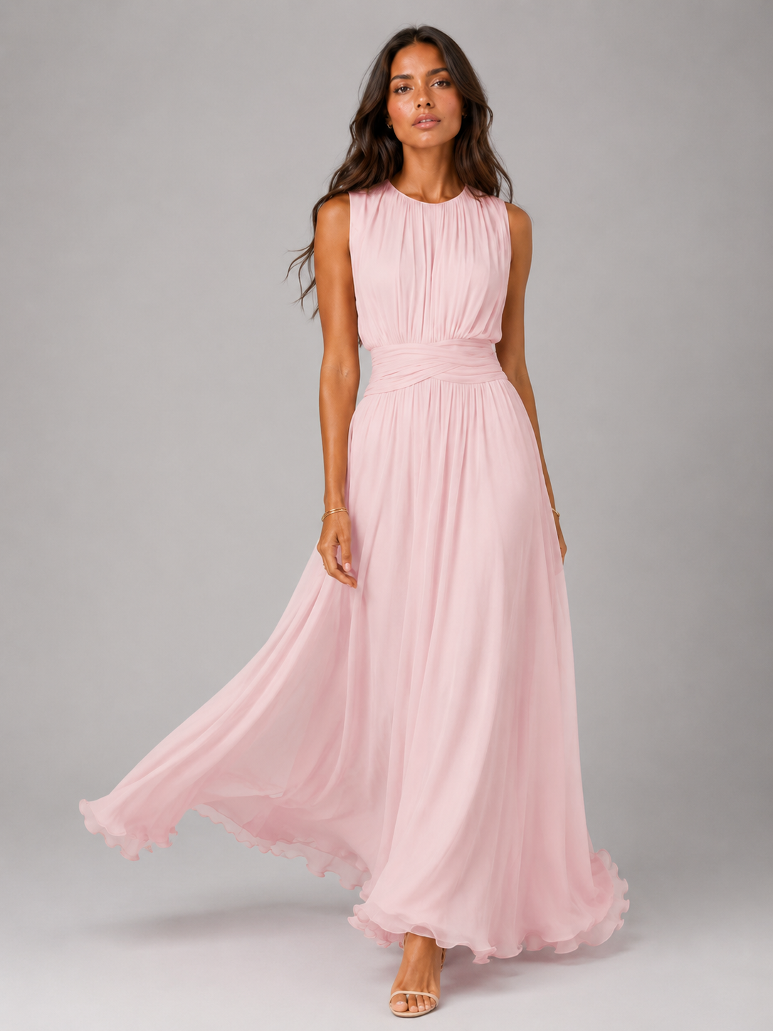 Ruched Chiffon Maxi Dress Wedding Guest