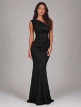 Vestido maxi satinado de un solo hombro para invitada de boda