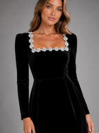 Velvet Crystal Neckline Maxi Dress Evening Women