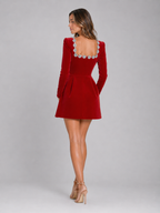 Velvet Crystal Neckline Maxi Dress Evening Women