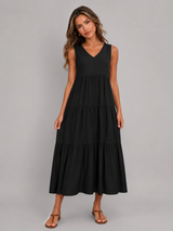 Vestido maxi con volantes y escote en V para mujer verano