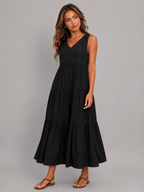 Robe maxi à volants et col en V pour femme été