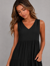 Vestido maxi con volantes y escote en V para mujer verano