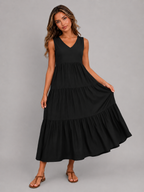 Robe maxi à volants et col en V pour femme été