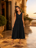 Robe maxi à volants et col en V pour femme été