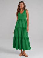 Robe maxi à volants et col en V pour femme été