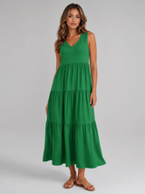 Vestido maxi con volantes y escote en V para mujer verano