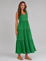 Vestido maxi con volantes y escote en V para mujer verano
