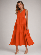 Robe maxi à volants et col en V pour femme été