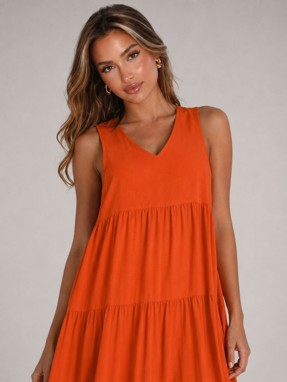 Robe maxi à volants et col en V pour femme été